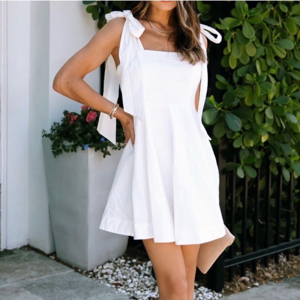 Mable White Shoulder Tie Dress